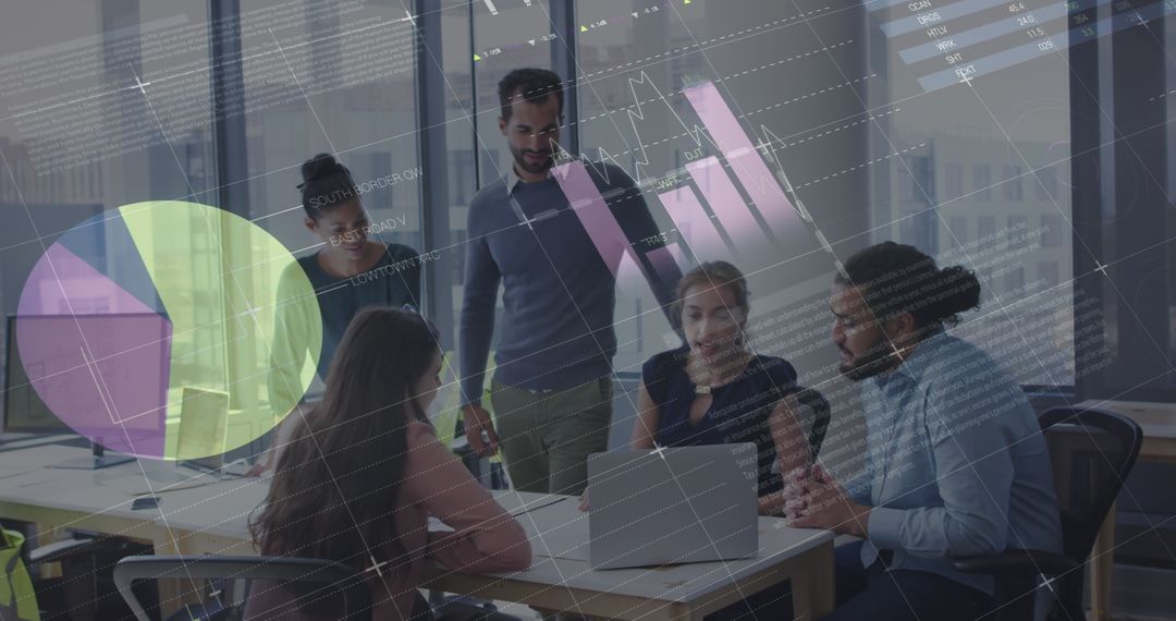 Young Professionals Discussing Digital Interface and Data Analysis