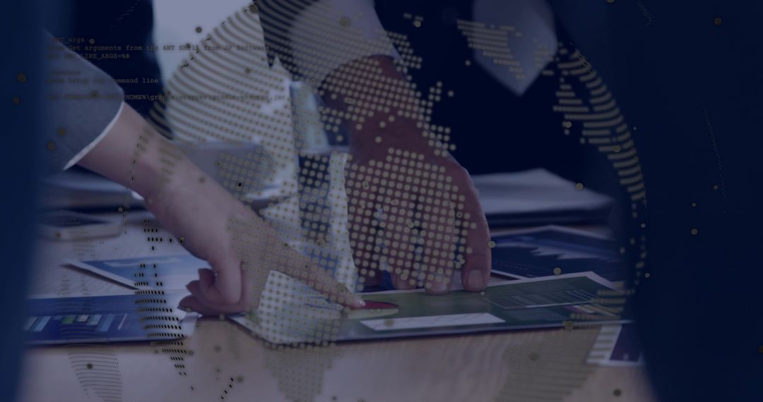 Business Team Analyzing Data with Digital Global Overlay