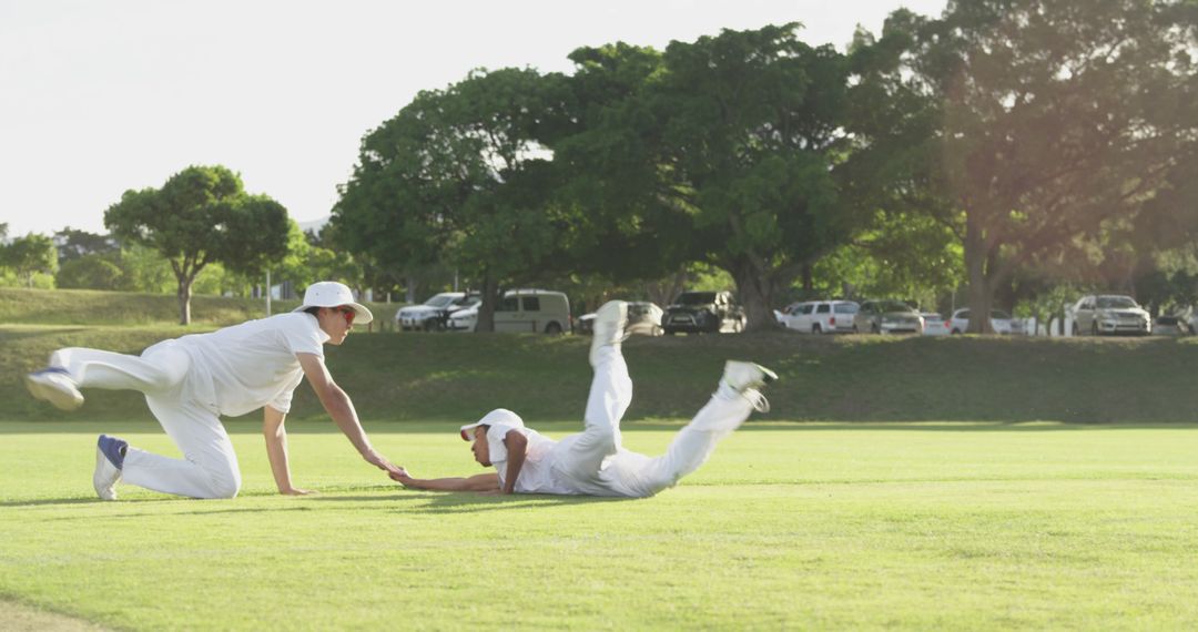 Cricketers Celebrating Successful Catch on Field - Free Images, Stock Photos and Pictures on Pikwizard.com