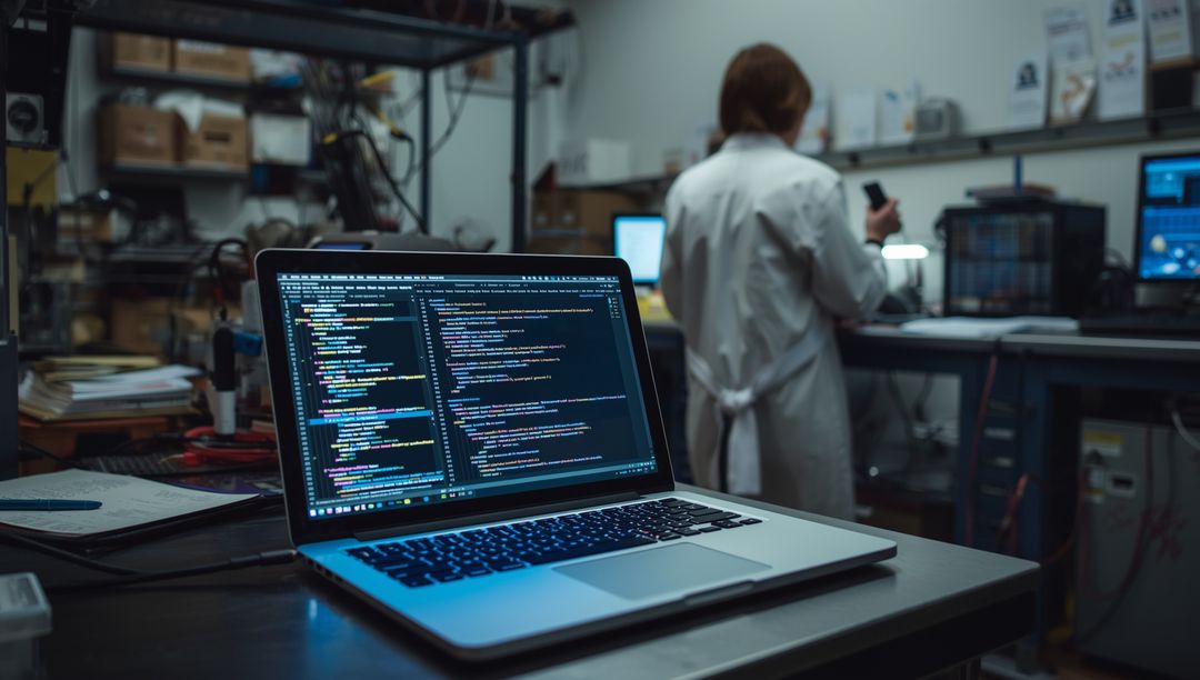 Coding Workspace in Electronics Lab: Innovating with Technology