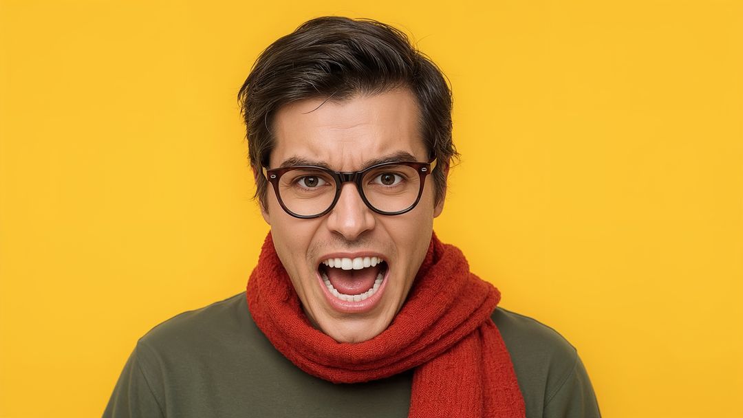 Enthusiastic Young Man Expressing Joy in Studio Setting