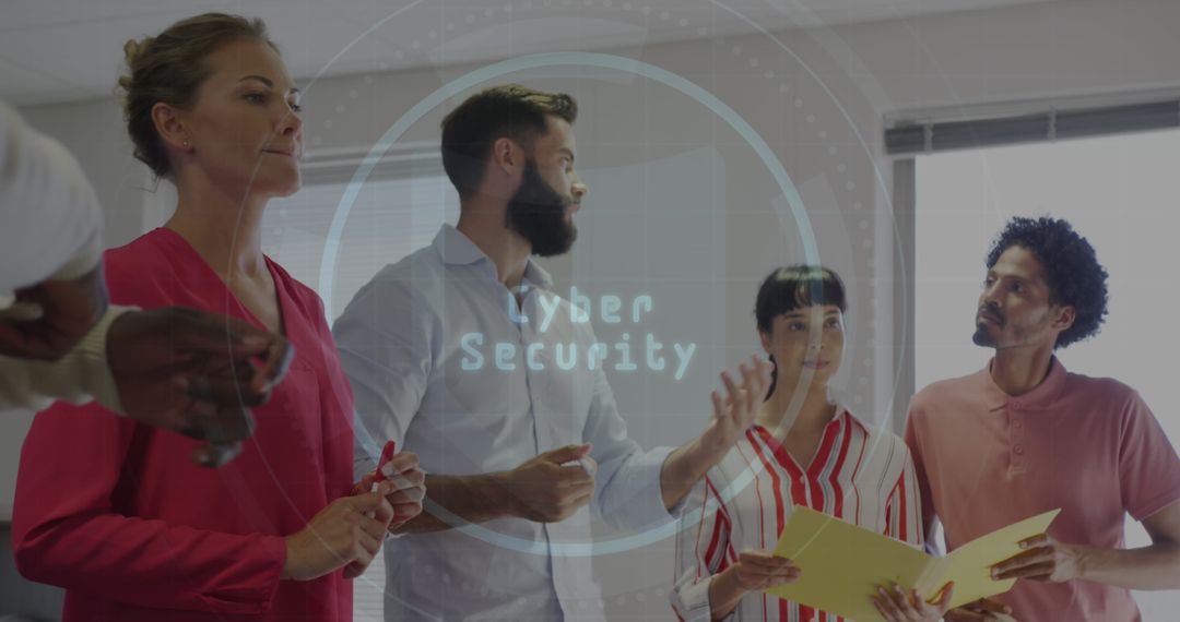 Diverse Team Discussing Cybersecurity Strategies