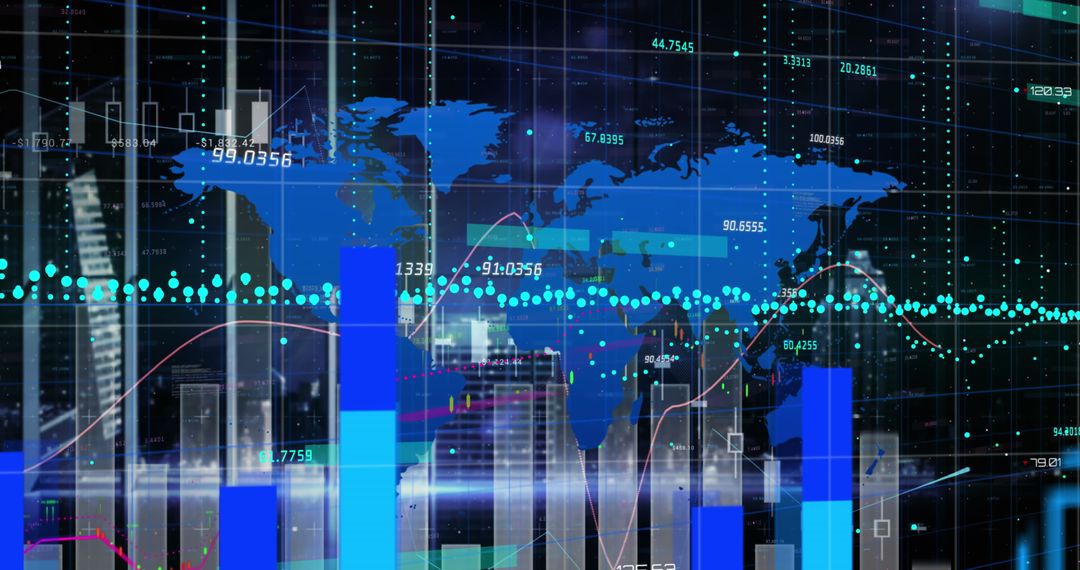 Global Financial Data and Statistics with Blue World Map Overlay