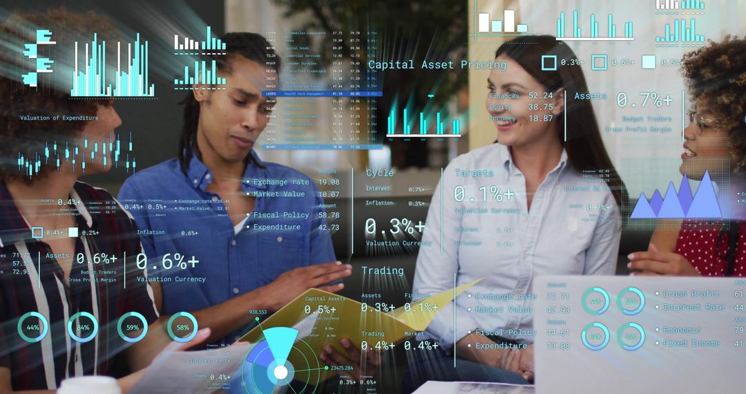 Diverse Team Collaborating on Financial Data Analysis Project