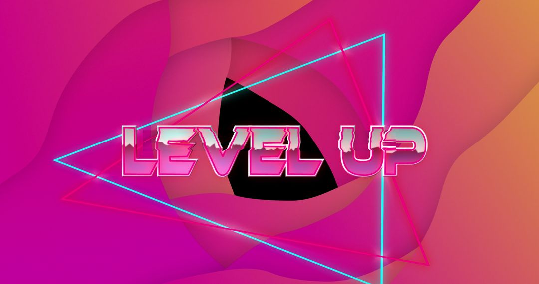 Retro 'Level Up' Text with Neon Geometry on Abstract Background