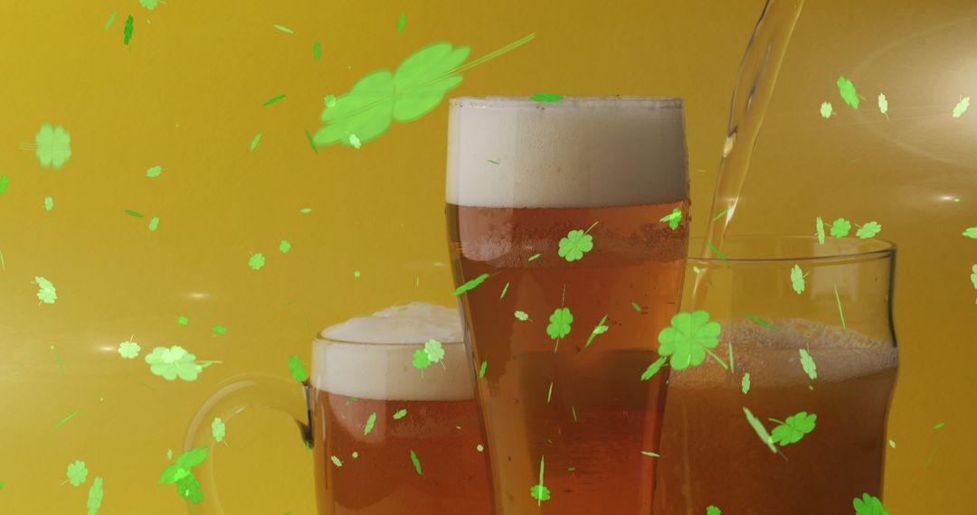 St. Patrick's Day Celebration with Beer and Falling Shamrocks