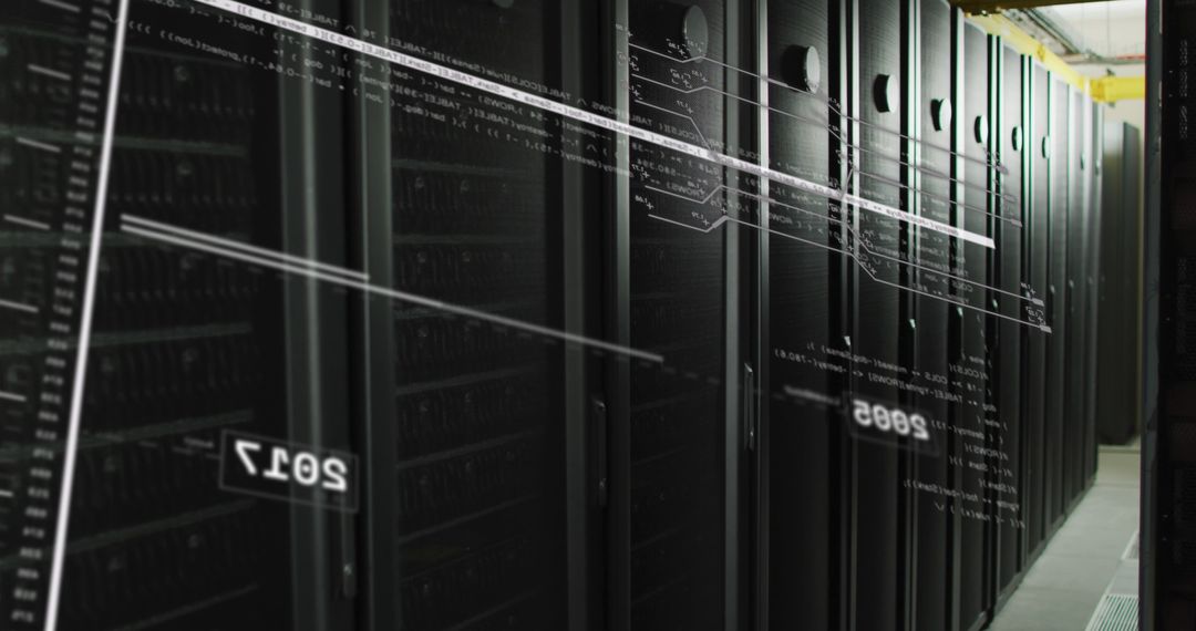 advanced technology in data center with code overlay - Free Images, Stock Photos and Pictures on Pikwizard.com