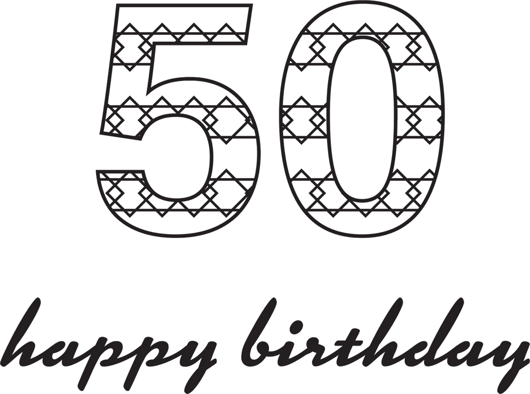 Joyful 50th Birthday Celebration Graphic with Stars on Transparent Background