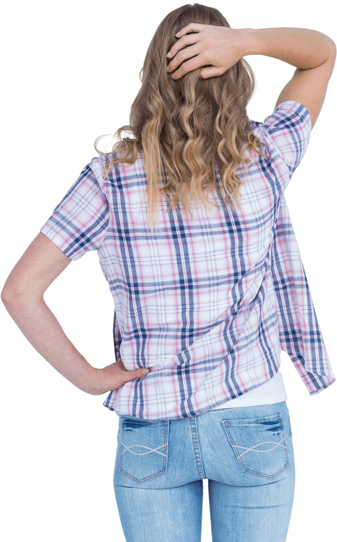 Caucasian Woman Hand on Head Transparent Background Gesture