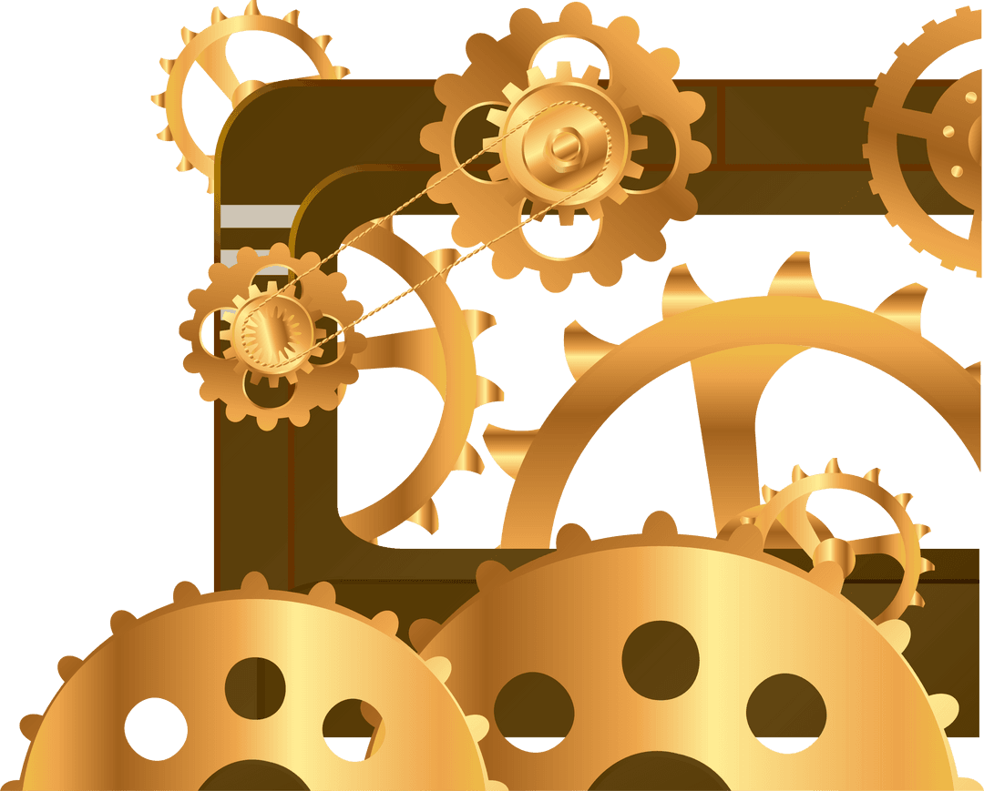 Golden Gears and Mechanisms Steampunk Design on Transparent Background