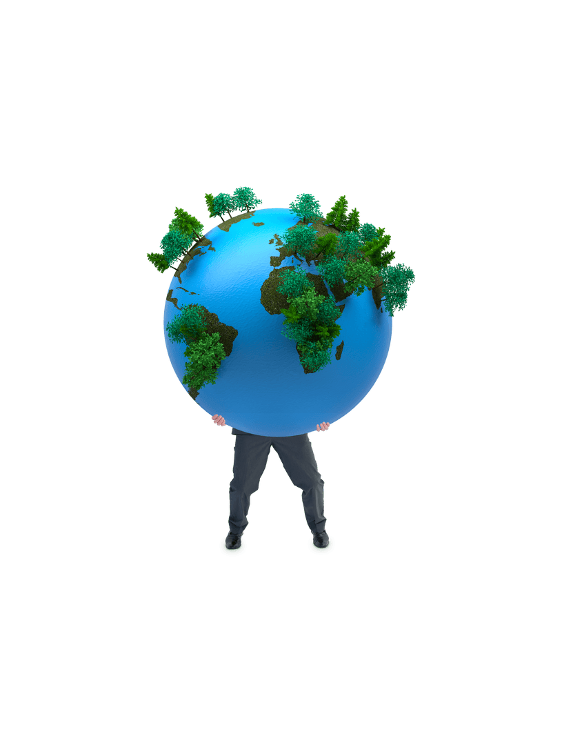 Transparent Illustration of Man Holding Globe with Trees Celebrating Ecology