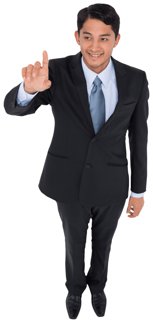 Asian Businessman Pointing Finger on Transparent Background