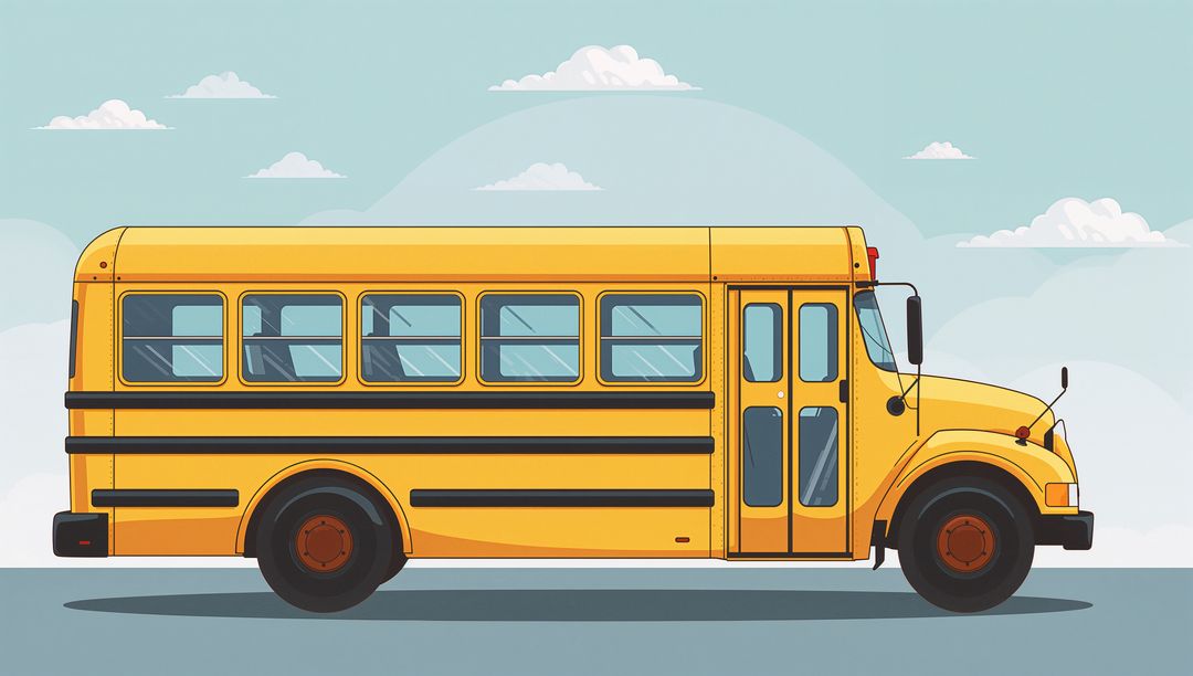 Classic Yellow School Bus on Road under Cloudy Sky