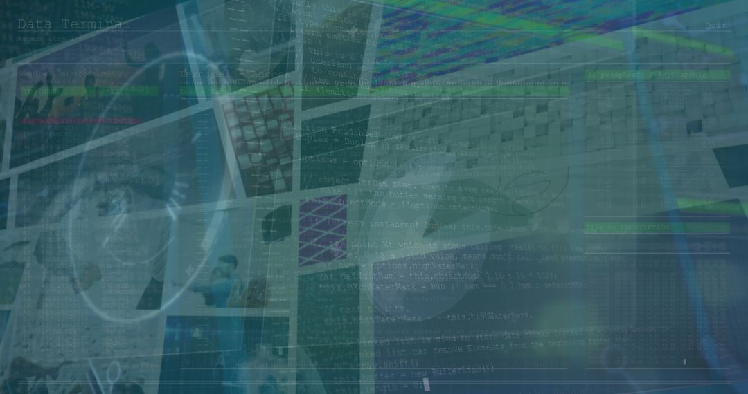 Tech Innovation Collage with Computer Code Overlay