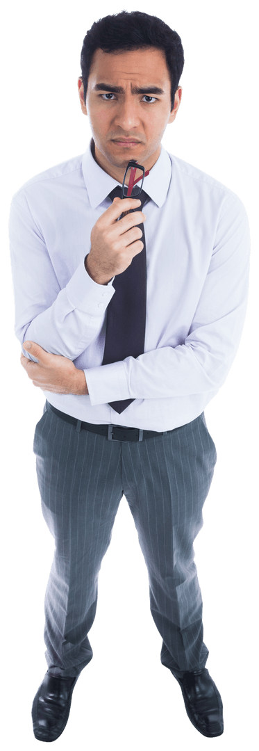 Transparent Anxious Businessman Standing and Thinking