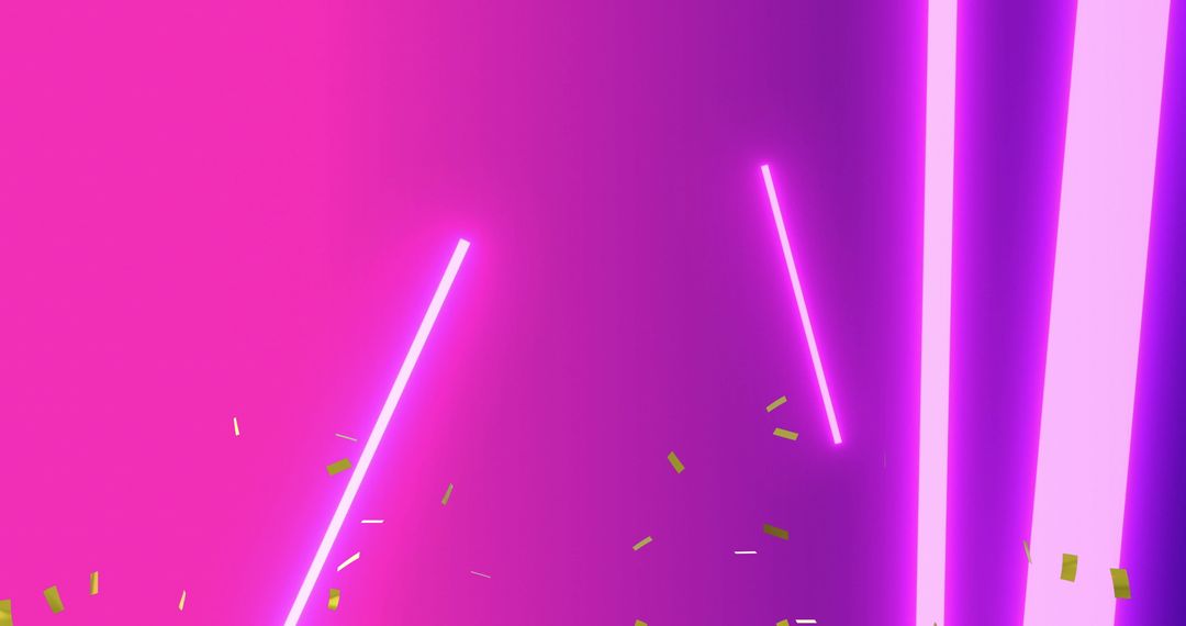 Golden Confetti and Neon Lines on Vivid Purple Gradient
