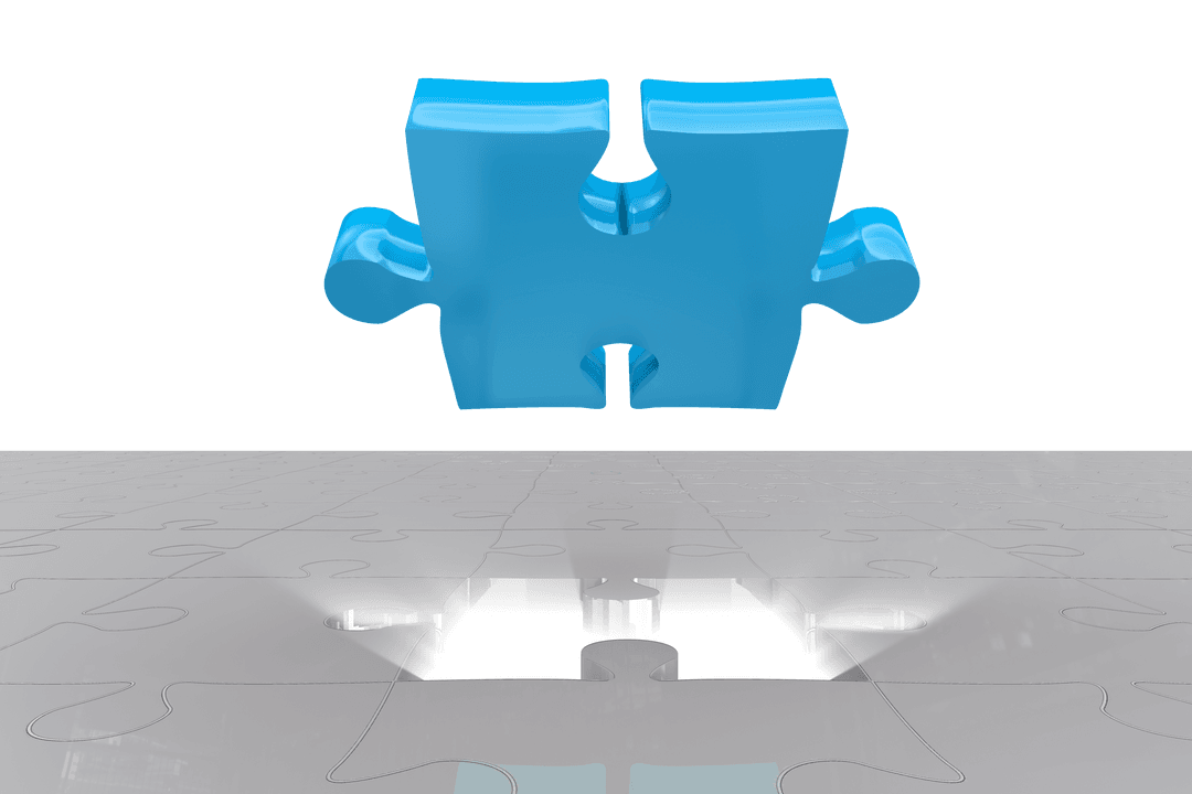 3D Blue Jigsaw Puzzle Piece Transparent Background with Copy Space