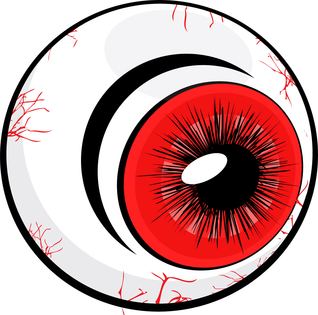 Cartoon Eyeball with Red Veins on Transparent Background