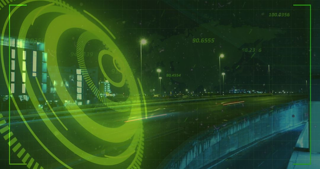 Futuristic Neon Scanner Overlay on City Night Traffic