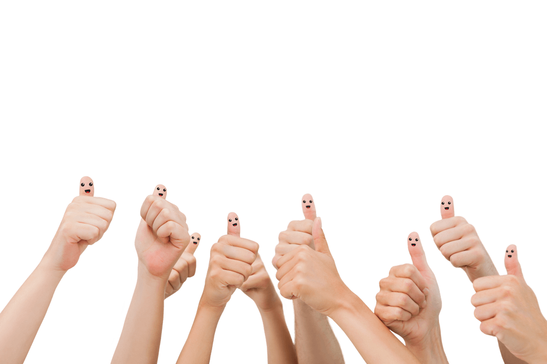 Cheerful Thumbs Up Art with Smiling Faces on Transparent Background