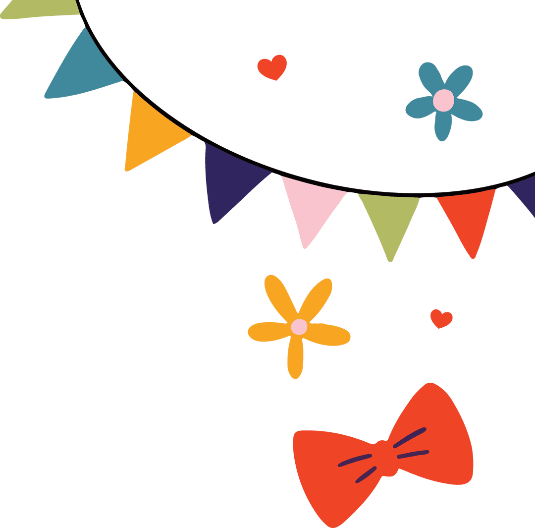 Colorful Pennant Flags and Floral Designs on Transparent Background