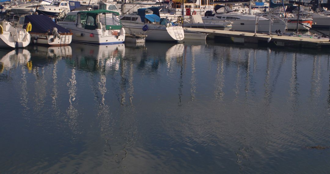 Serene Marina with Moored Boats Reflecting on Calm Water - Free Images, Stock Photos and Pictures on Pikwizard.com