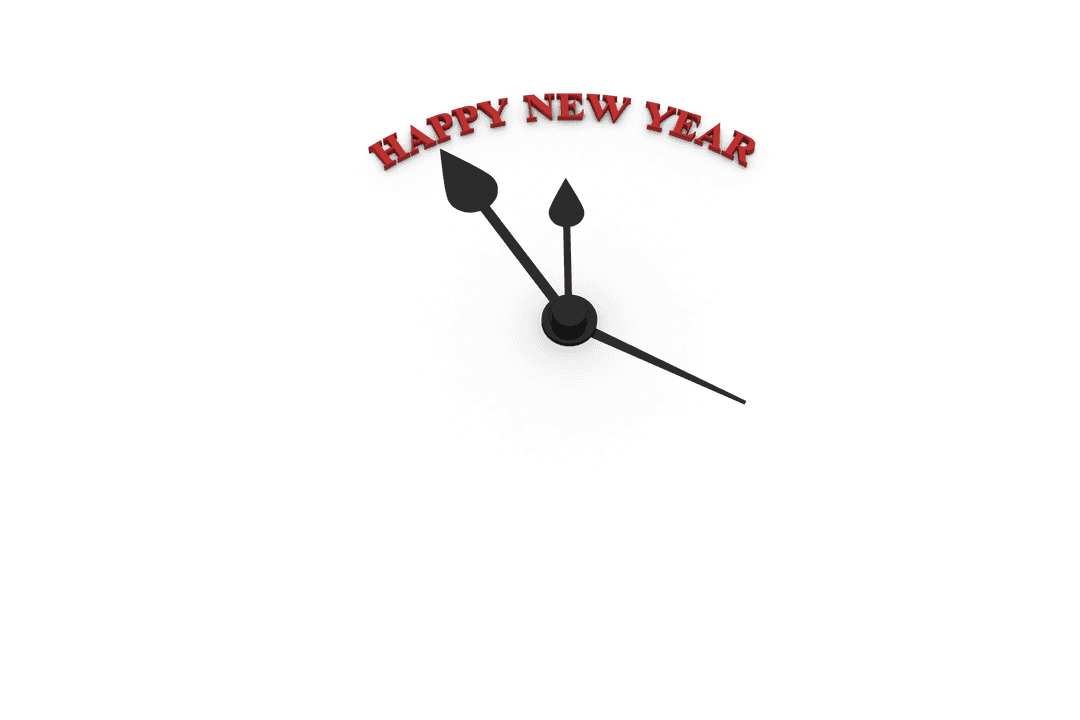 Happy New Year Clock Hands on Transparent Background