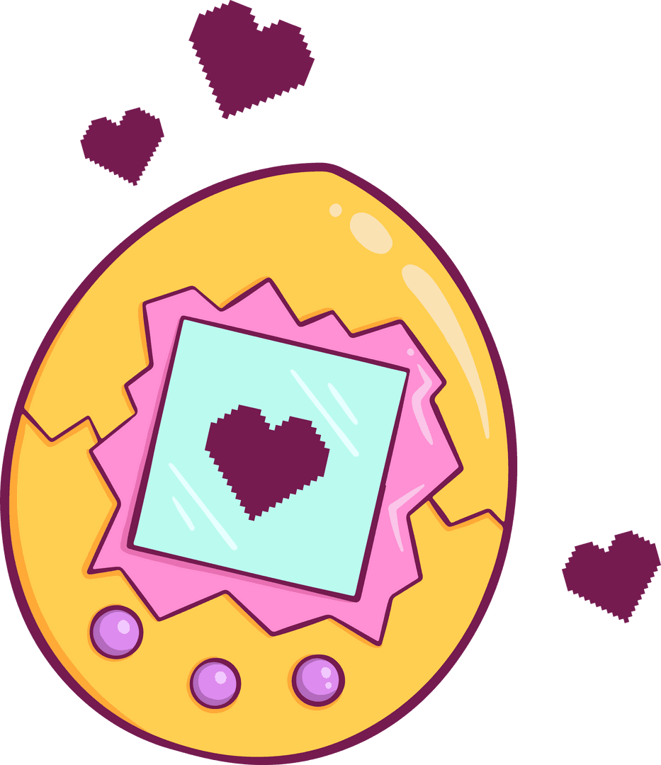 Yellow Egg-Shaped Digital Device with Pixel Heart Transparency