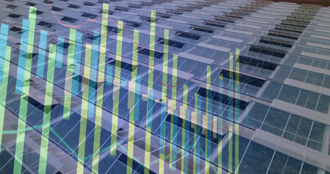 Abstract Financial Analytics with Futuristic Urban Skyscraper