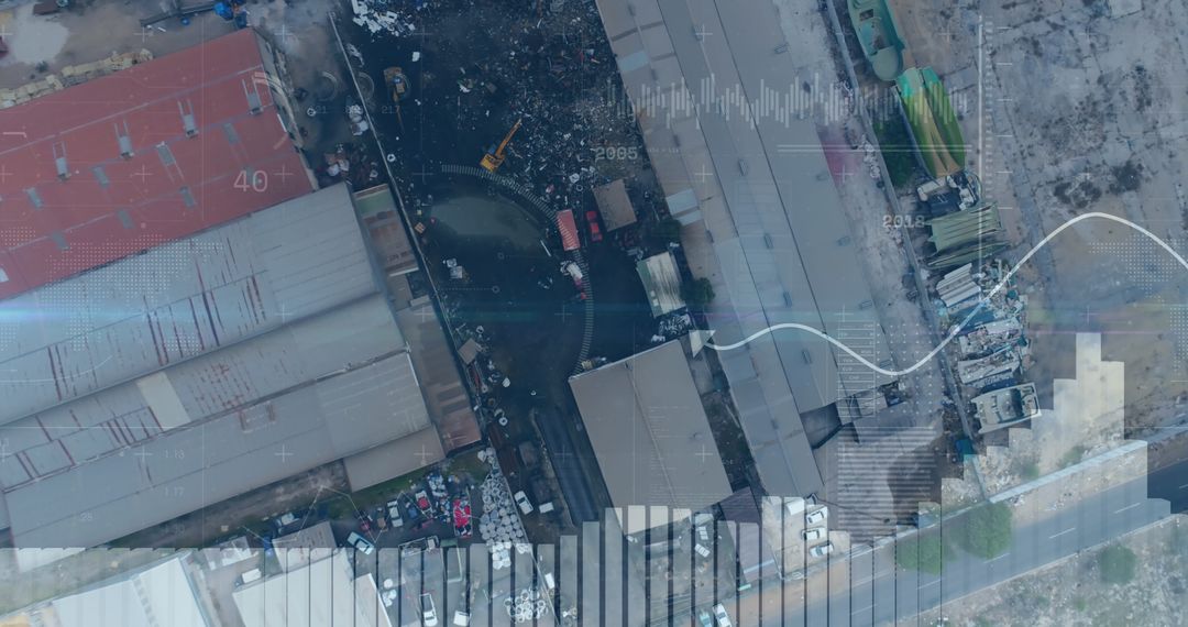 Aerial View of Industrial Site With Digital Data Overlay