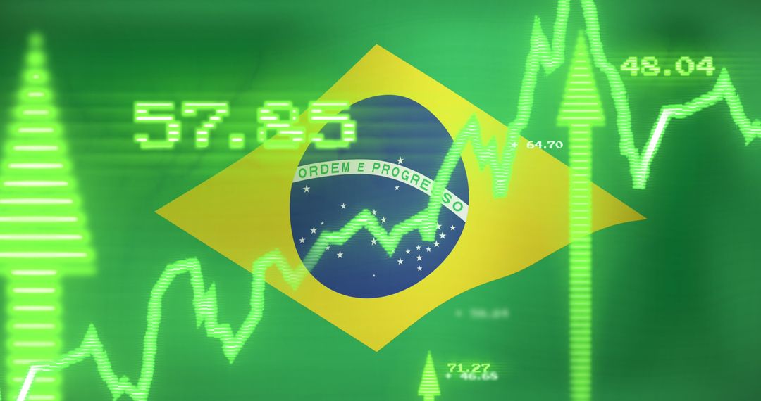 Financial Data Visualization with Brazilian Flag in Background