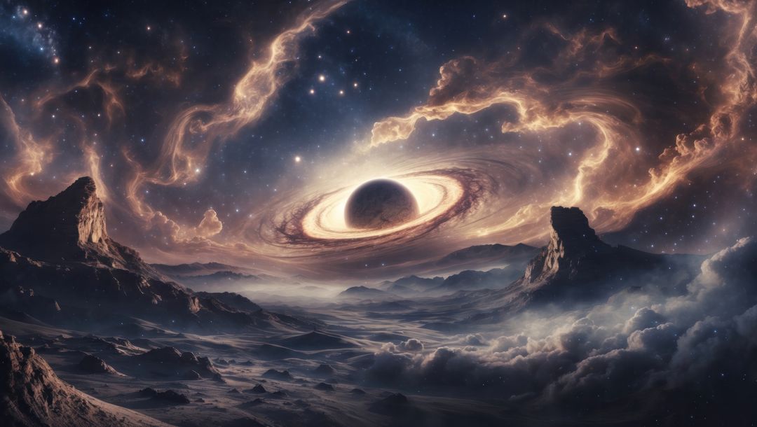 Ringed Celestial Body Above Alien Desert Plain