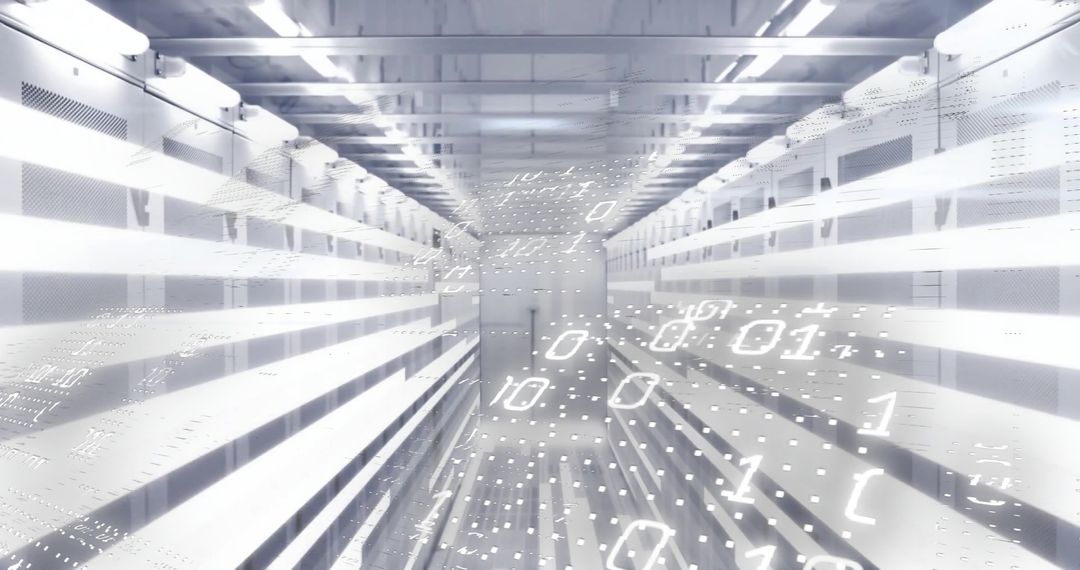 Futuristic Data Processing Center with Binary Code Overlay - Free Images, Stock Photos and Pictures on Pikwizard.com