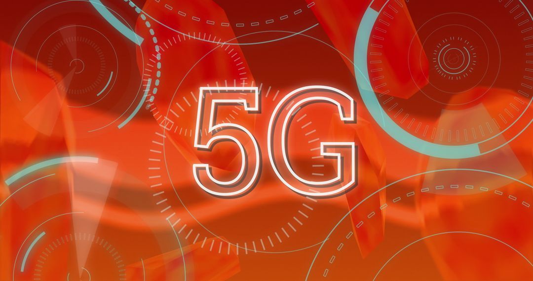 5G Network Concept with Spinning Circles on Red Background