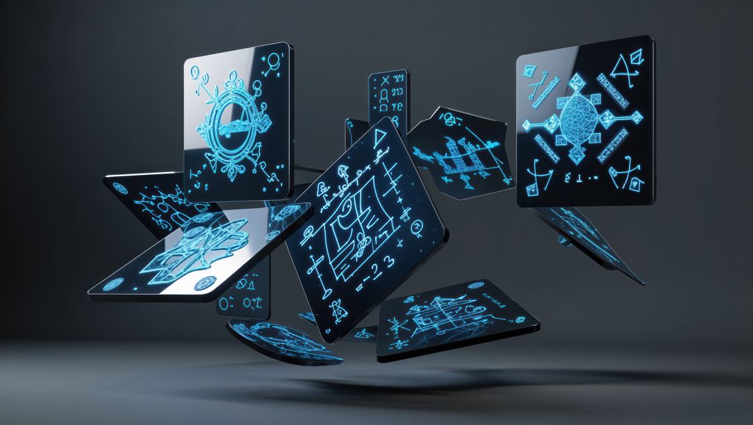 Futuristic Digital Schematics on Floating Transparent Screens