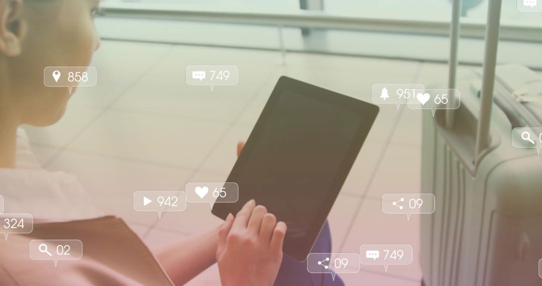 Traveler Connected with Tablet at Airport Terminal