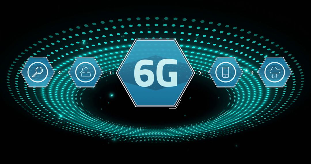 Futuristic 6G Network Concept with Digital Interface Icons