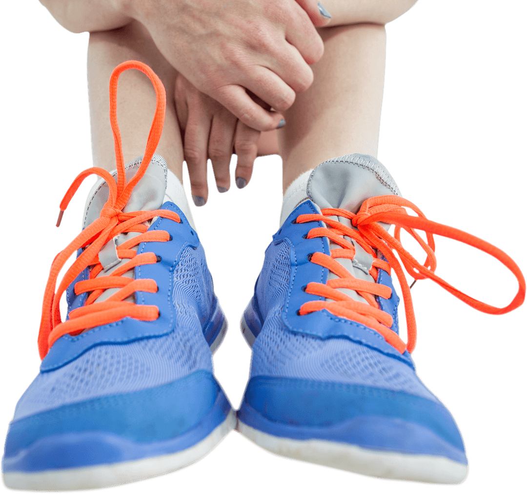 Transparent View of Athlete in Colorful Sports Shoes