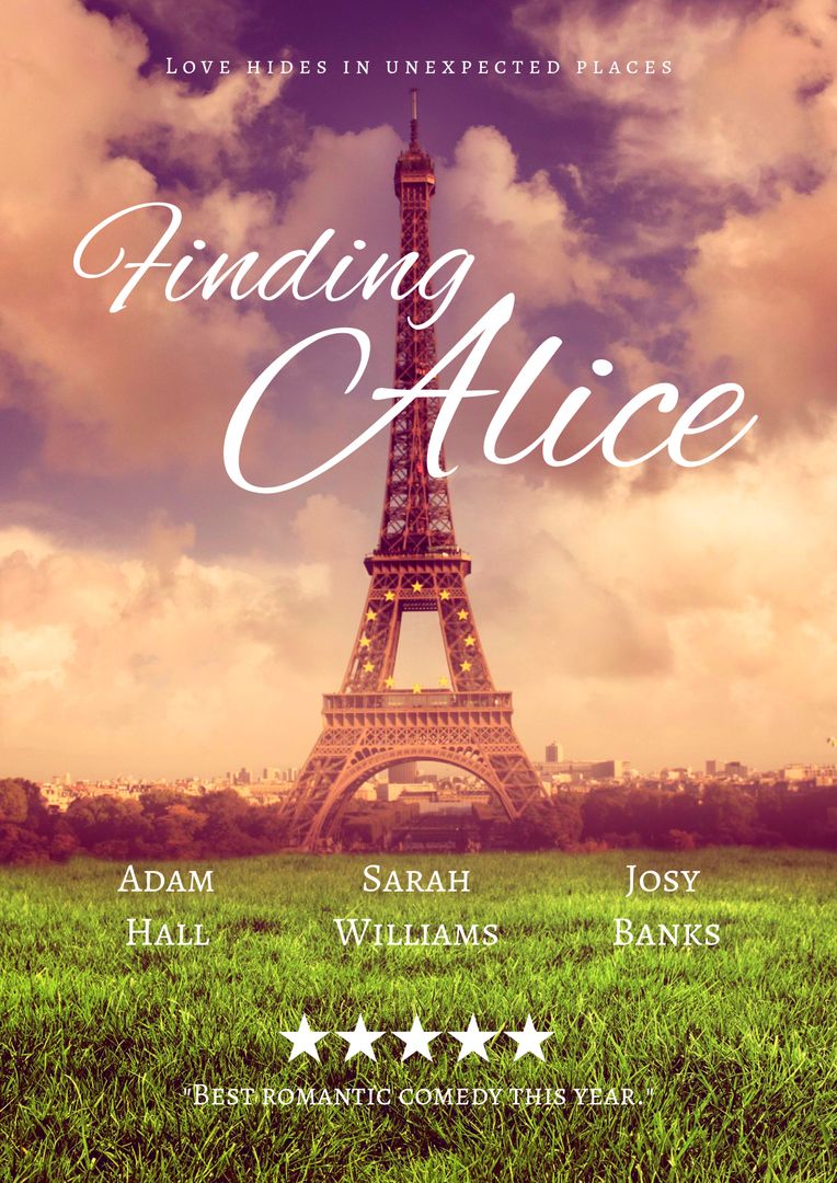 Romantic Comedy Movie Poster Featuring Eiffel Tower and Cast Names - Download Free Stock Templates Pikwizard.com