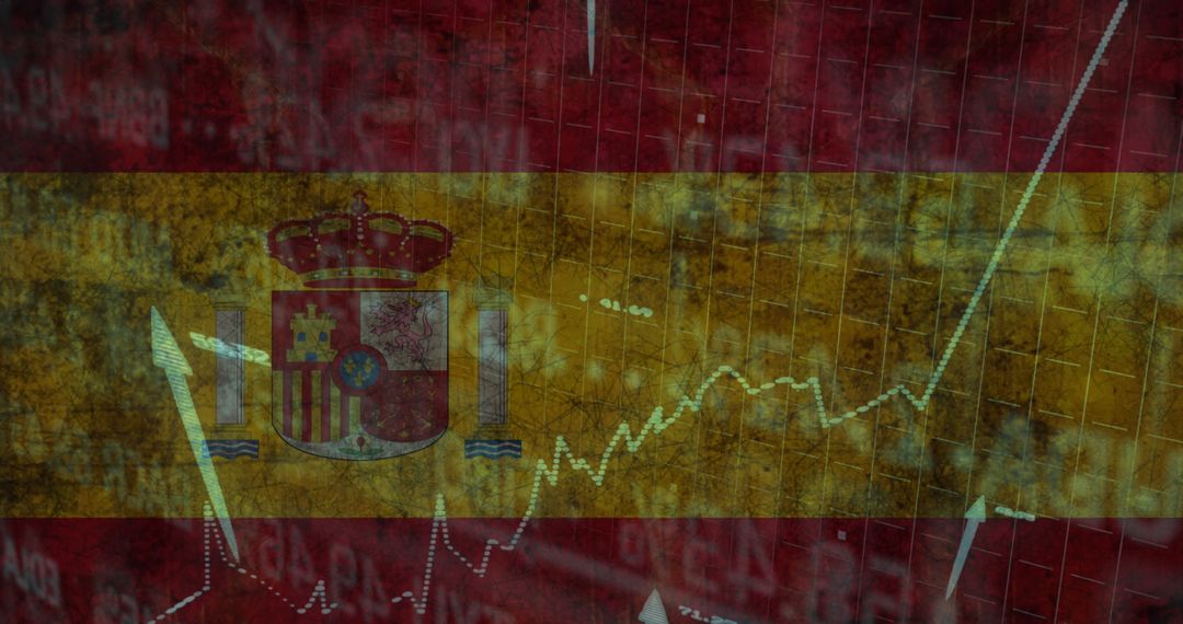 Digital Financial Growth Indicators Overlaid on Spanish Flag