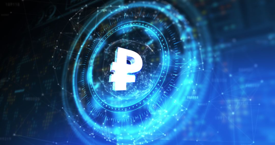 Luminous Rouble Symbol in Futuristic Digital Network Space