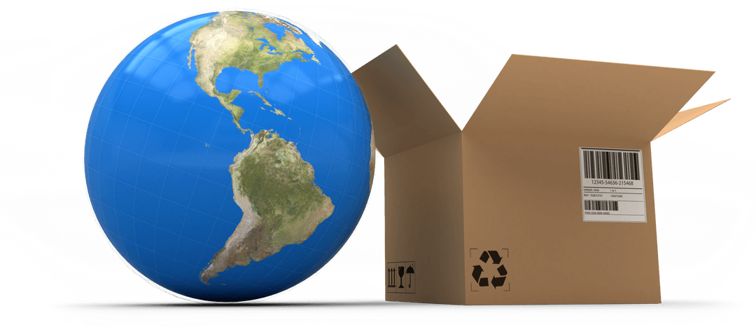 Transparent Globe and Open Box Depicting Global Shipping