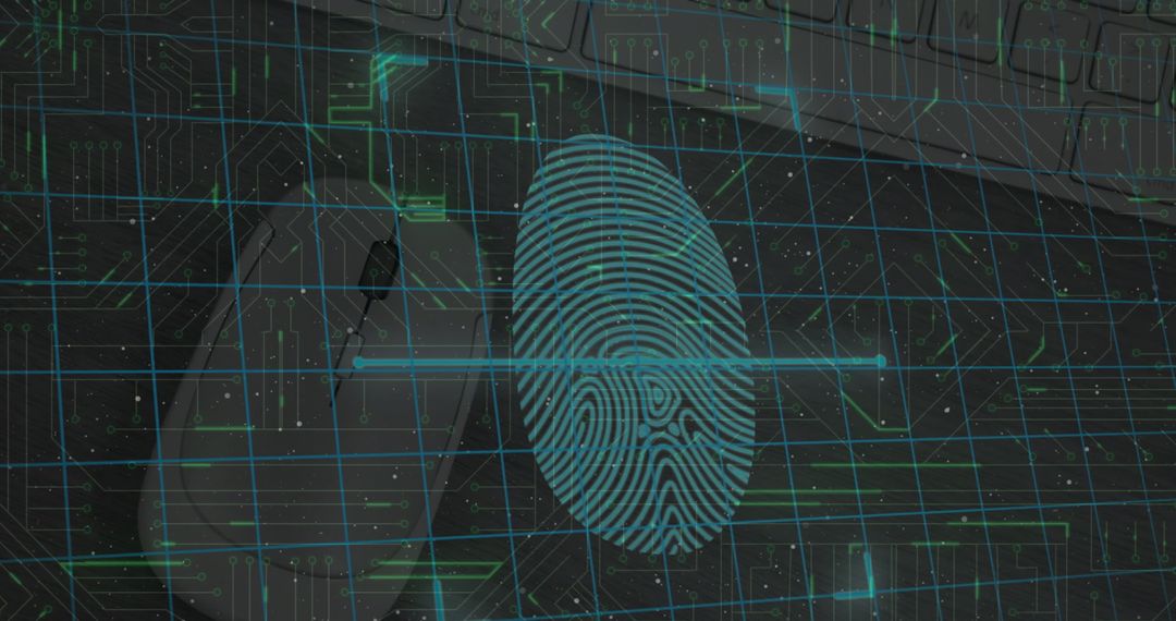 Futuristic Fingerprint Technology on Digital Desk Overlay