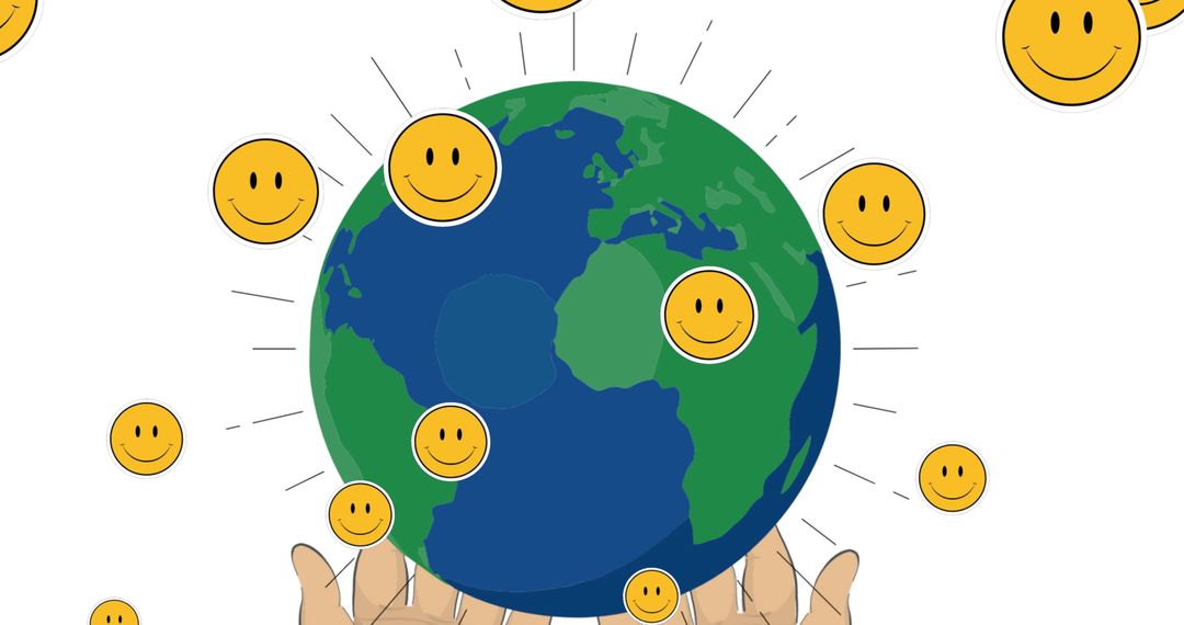 Smiling Emoticons Surrounding Globe with Hands