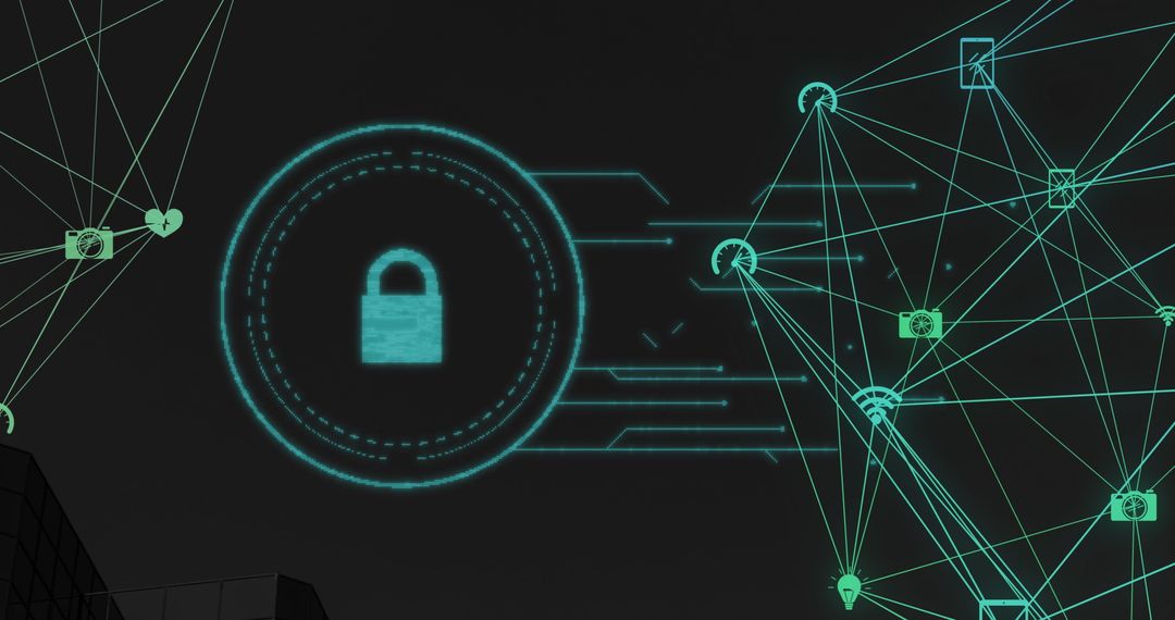 Secure Digital Network with Padlock Icon Highlights Cybersecurity