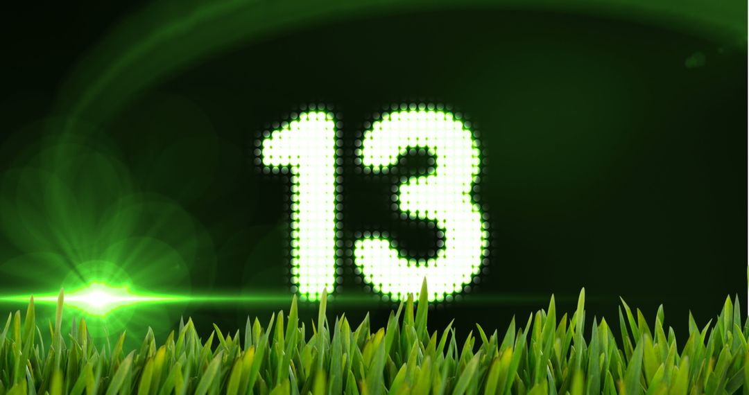 Digital Countdown Number 13 with Illuminated Grass Background - Free Images, Stock Photos and Pictures on Pikwizard.com