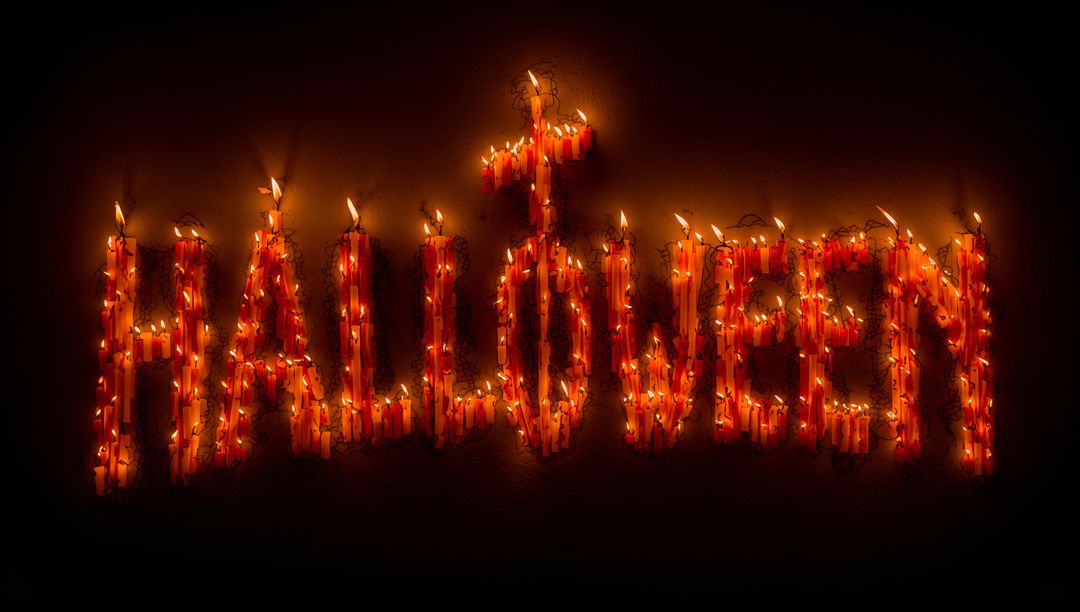 Candle Lit Halloween Word with Flickering Flame Effect