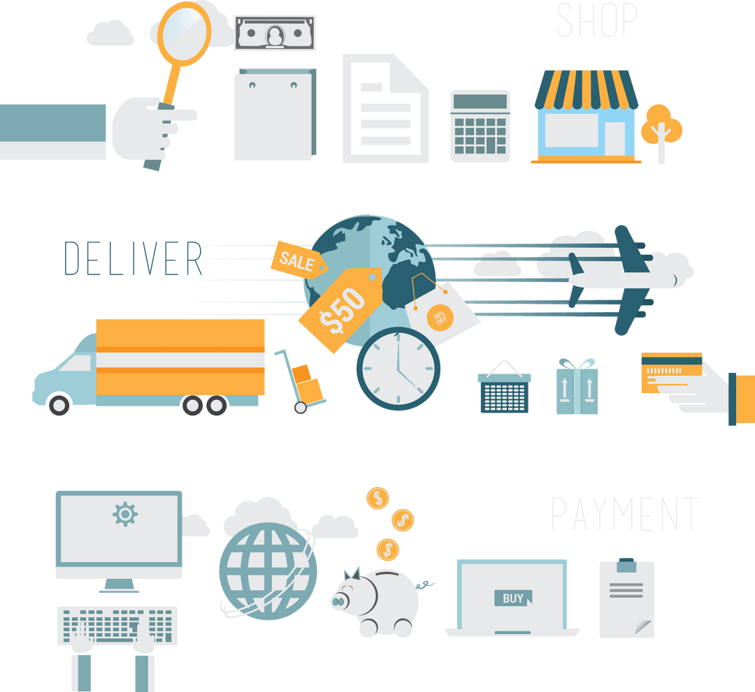 Transparent Business and Financial Processes Icons Illustration