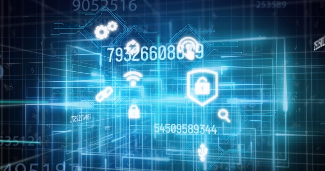 Futuristic Data Network with Digital Security Icons