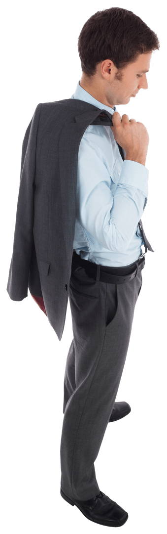Transparent Businessman Holding Jacket Over Shoulder, Side View
